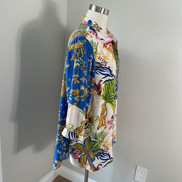 Rose + Olive Womens Plus 1X Tropical Leopard Animal Print Button Up Shirt Blouse - Picture 3 of 12